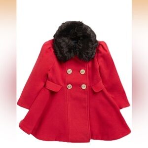 NWT Rothschild Detachable Faux Fur Trim Collar Princess Coat Red - 3T, 4T